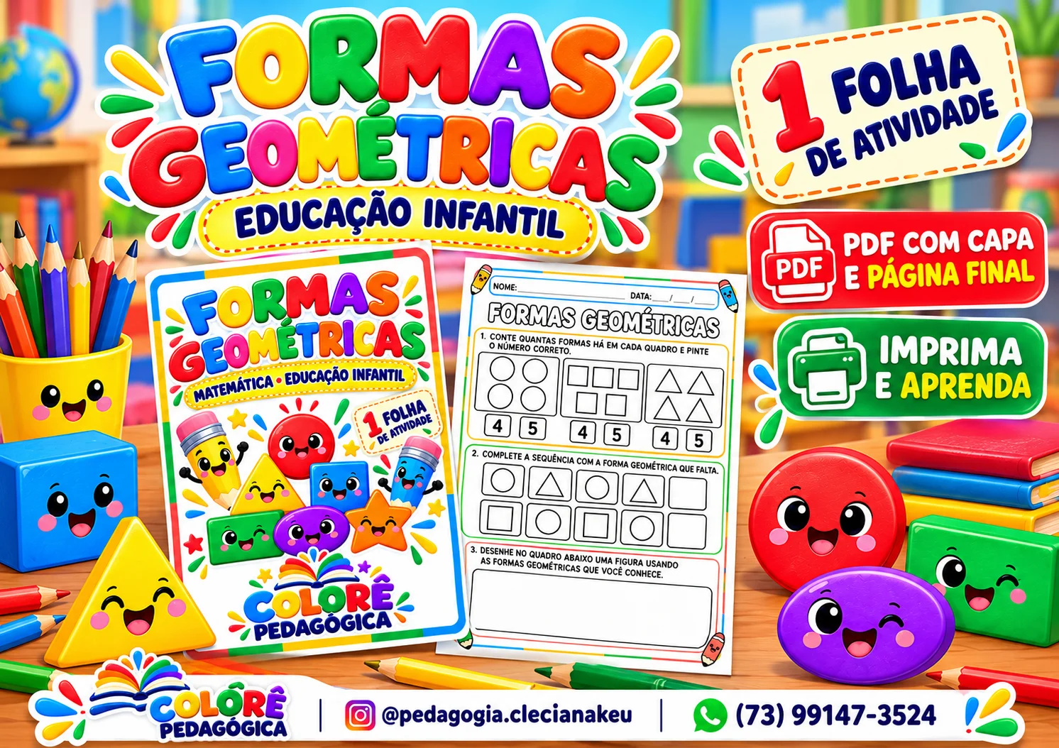 Formas Geométricas — Atividade de Matemática para Educação Infantil — amostra 2: Uma atividade com figuras geométricas para…