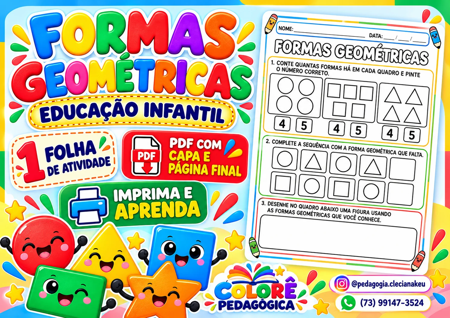 Formas Geométricas — Atividade de Matemática para Educação Infantil — amostra 3: Uma atividade com figuras geométricas para…