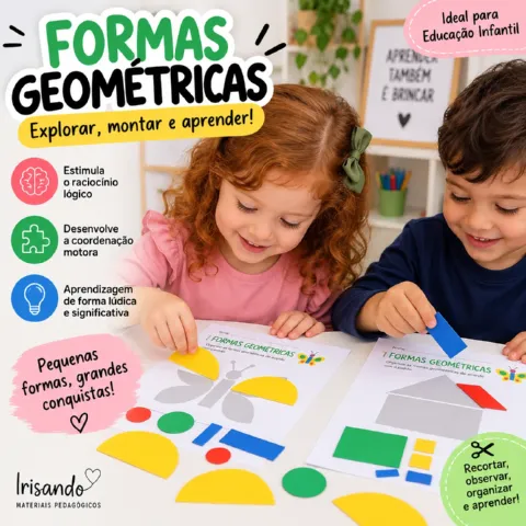 Formas Geométricas – Recorte e Montagem - EDUCAÇÂO INFANTIL — amostra 1: Atividade de formas geométricas com recorte,…