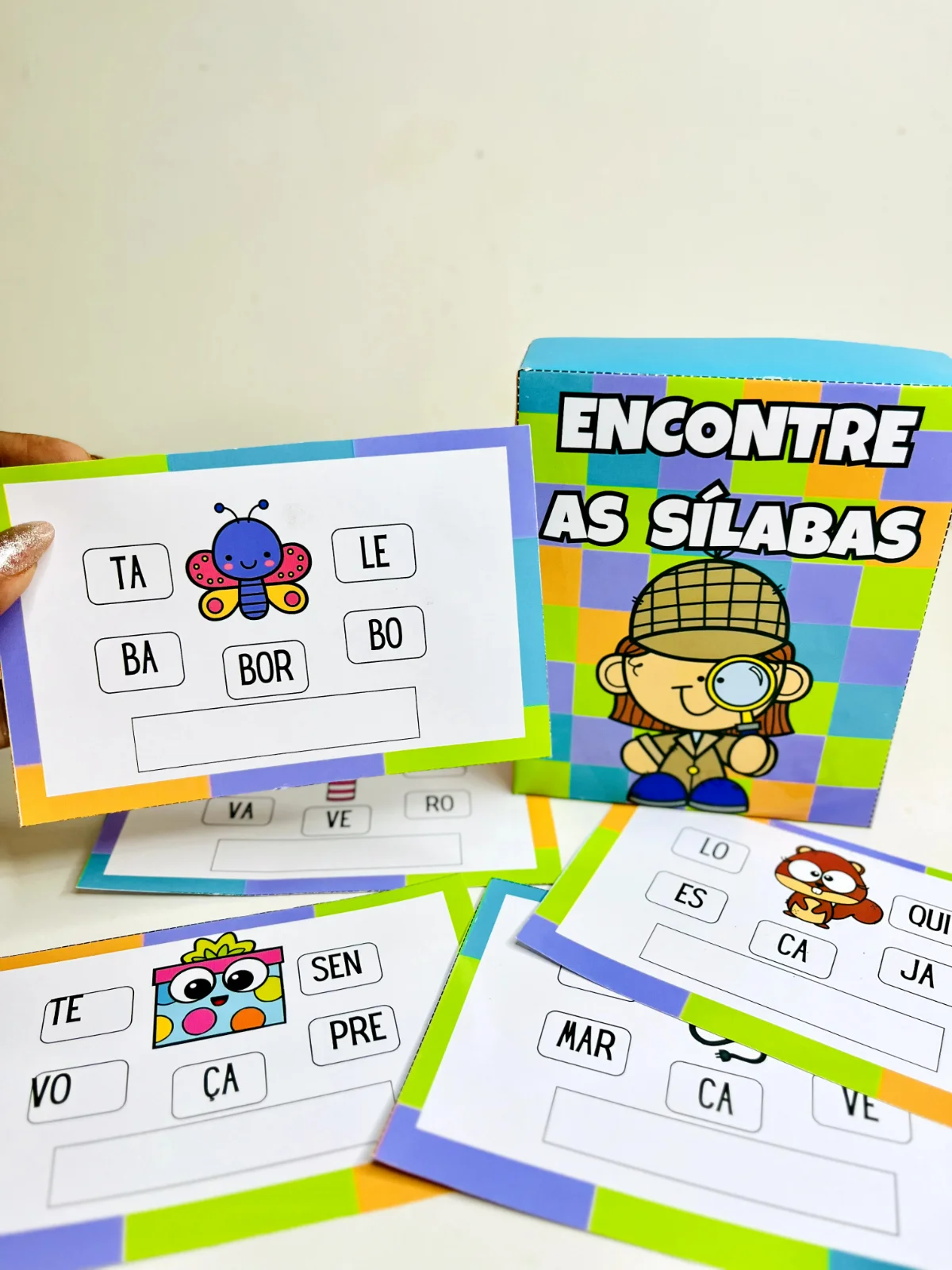 Forme a Palavra com Sílabas: Jogo Interativo em PDF — amostra 4: Cartelas em que o aluno escolhe as sílabas certas para…