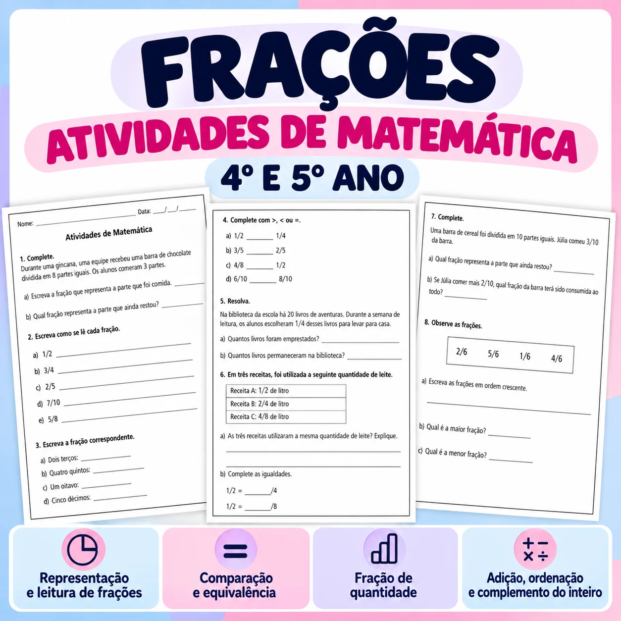 Frações | Atividades de Matemática 4º e 5º ano — capa do material