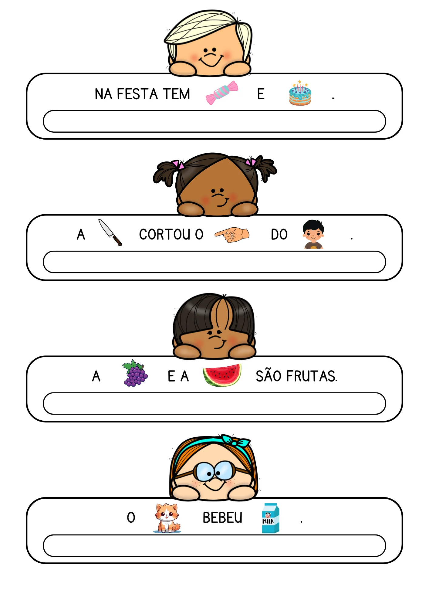 Frases com Enigmas 1º Ano: Leitura de Frases em PDF — amostra 4: Frases com enigmas para ler e descobrir a palavra que falta