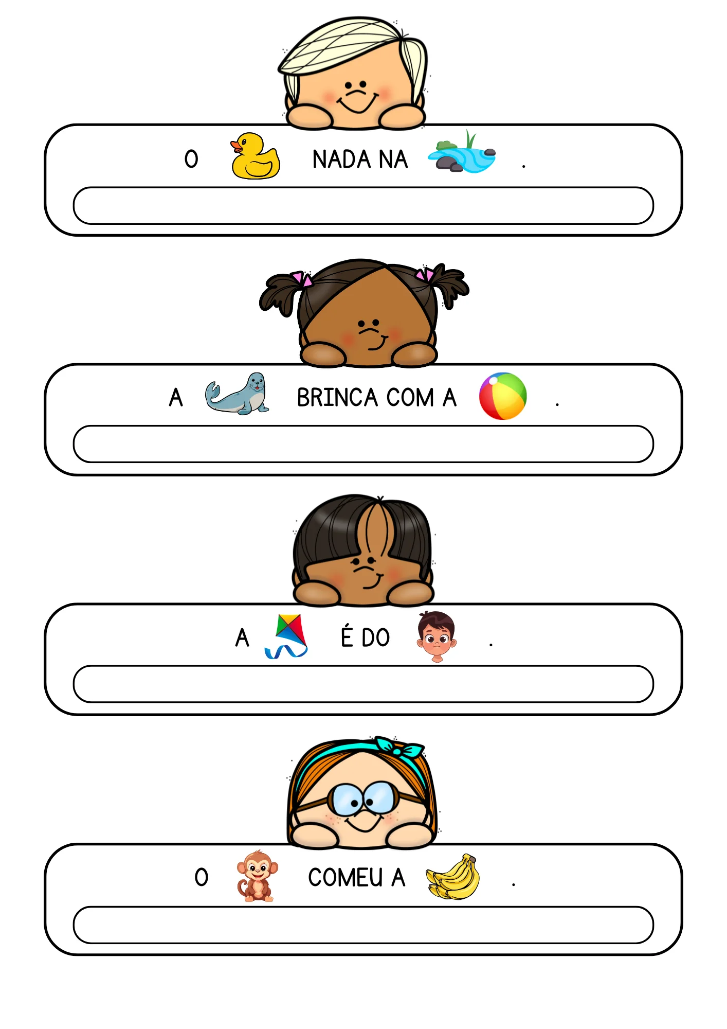 Frases com Enigmas 1º Ano: Leitura de Frases em PDF — amostra 5: Frases com enigmas para ler e descobrir a palavra que falta