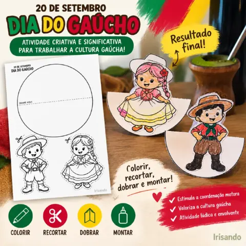 GAUCHINHOS DANÇANTES - Educação infantil — amostra 2: 🌿 Atividade especial de 20 de Setembro para colorir, recortar,…