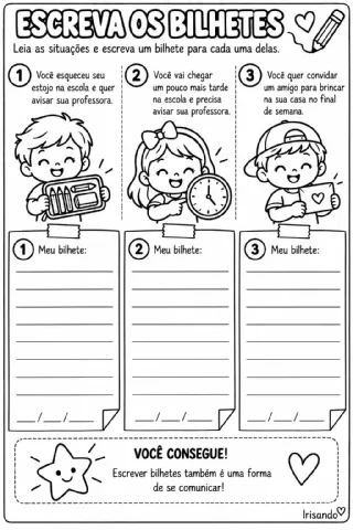 Gênero Textual: Bilhete — Ler, Compreender e Escrever — amostra 2: 📚 Material com 10 atividades + página explicativa para…