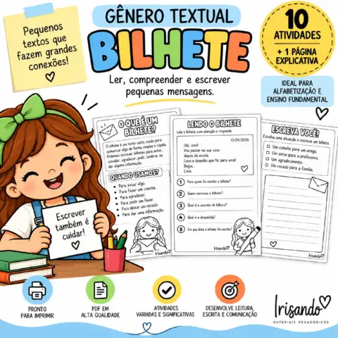 Gênero Textual: Bilhete — Ler, Compreender e Escrever — amostra 3: 📚 Material com 10 atividades + página explicativa para…