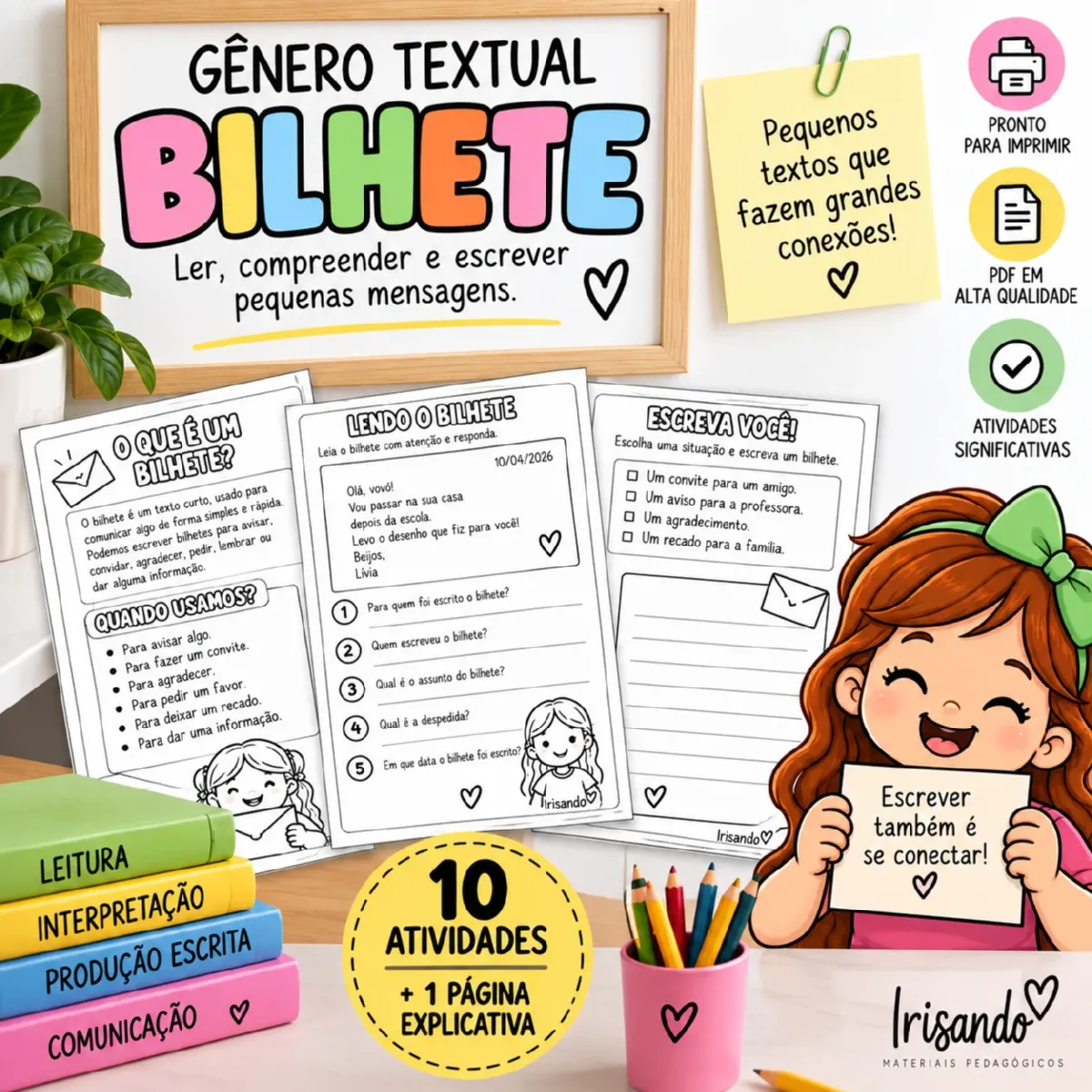 Gênero Textual: Bilhete — Ler, Compreender e Escrever — Alfabetização para 2º ano: 📚 Material com 10 atividades + página…