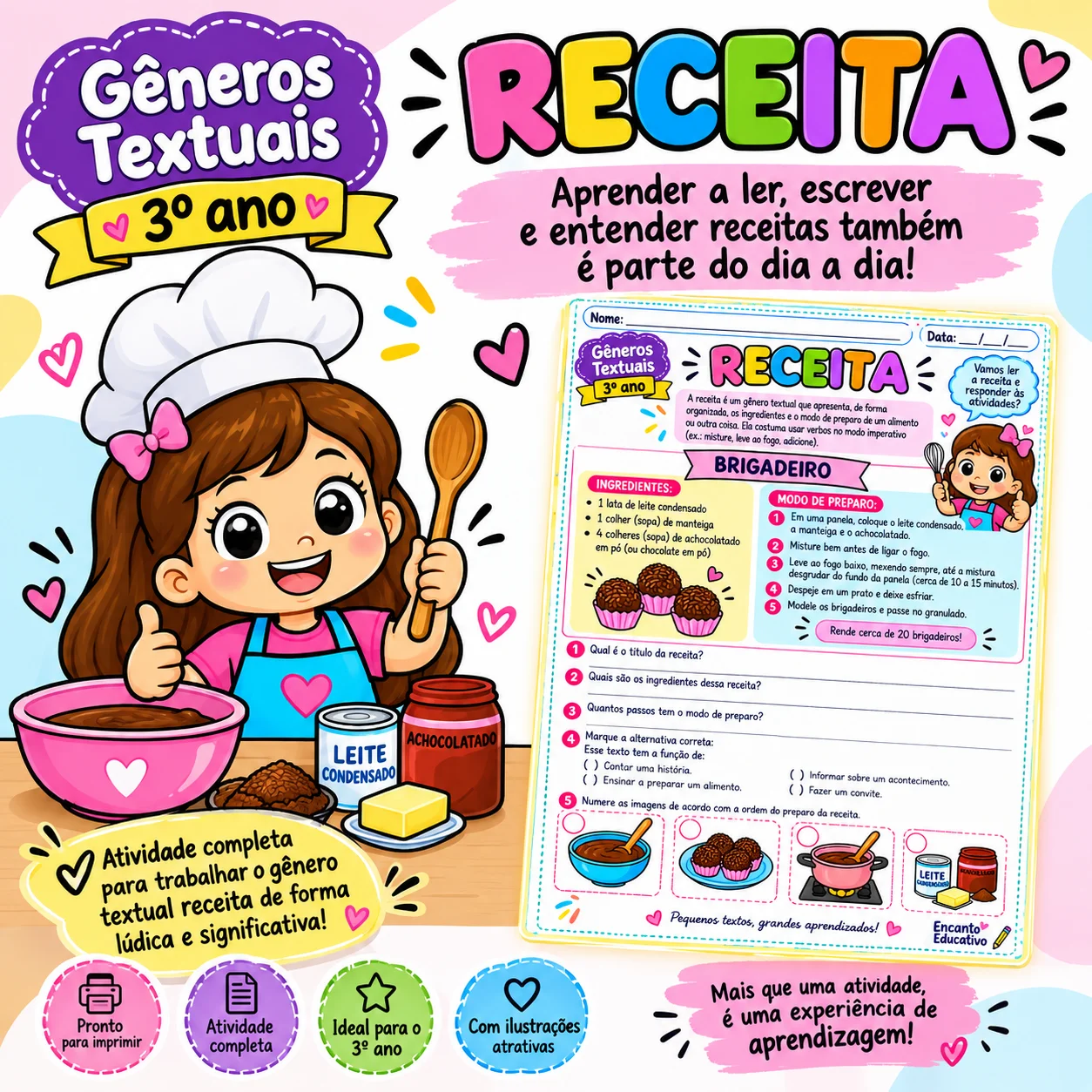 Gênero Textual Receita – Atividade 3º Ano — Português para 3º ano: Atividade lúdica sobre o gênero textual receita, com…