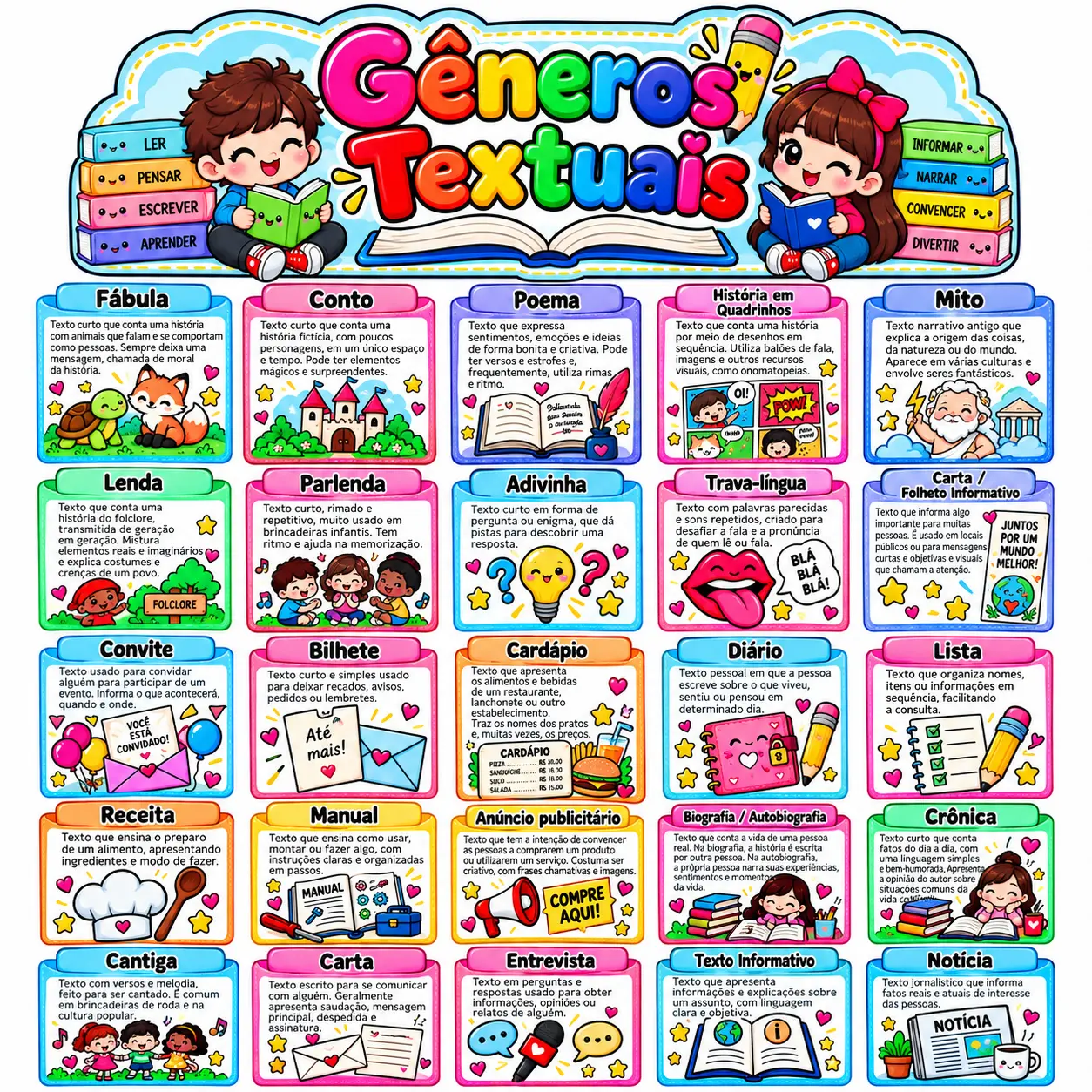 Gêneros Textuais – 25 Cards Informativos para Ensino Fundamental — Português para Educação Infantil: Material de Gêneros…