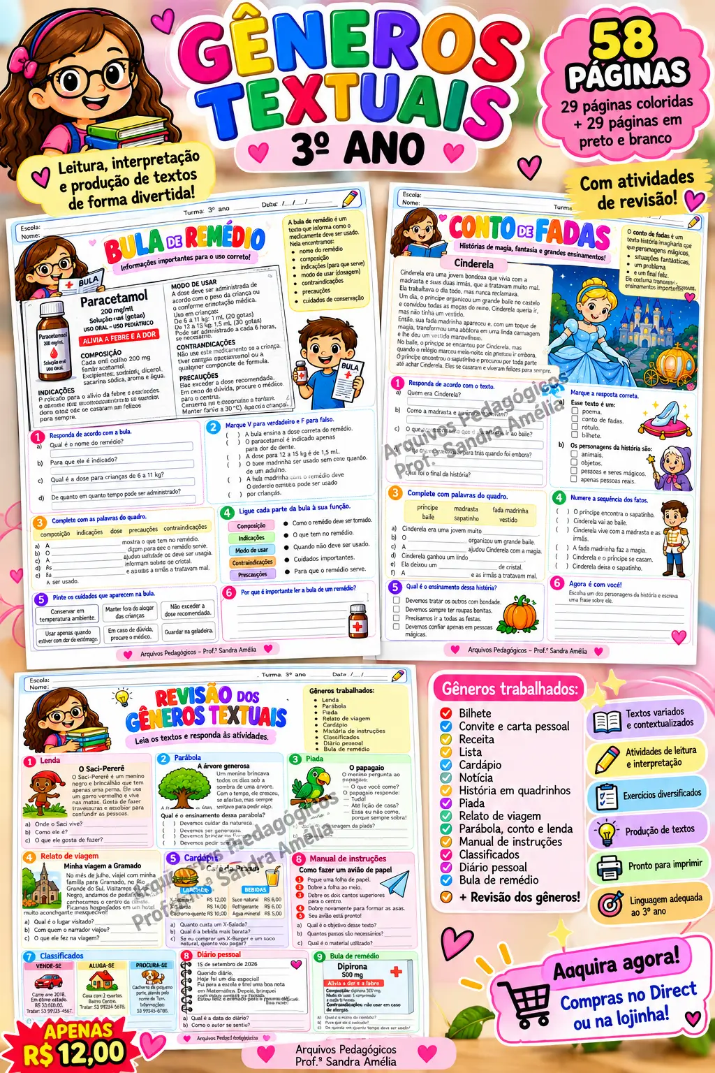 📚🌈 GÊNEROS TEXTUAIS – 3º ANO DO ENSINO FUNDAMENTAL — capa do material