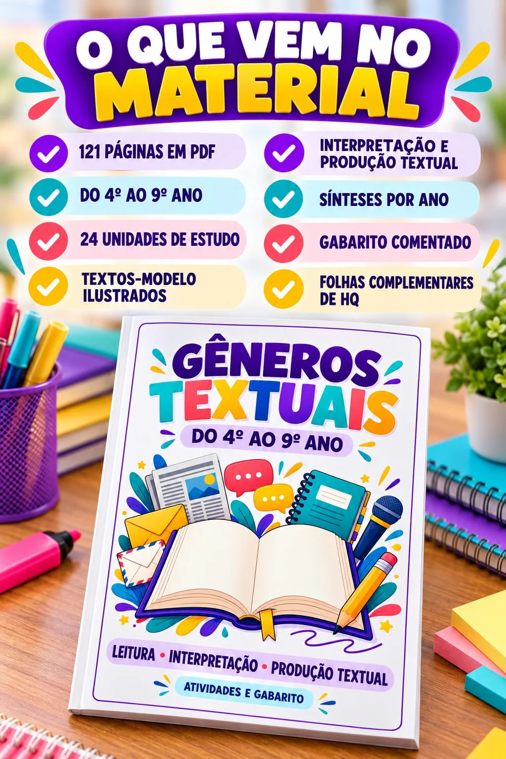 Gêneros Textuais – 4º ao 9º Ano | 121 Páginas PDF — amostra 2: Apostila de Gêneros Textuais do 4º ao 9º ano com 121…