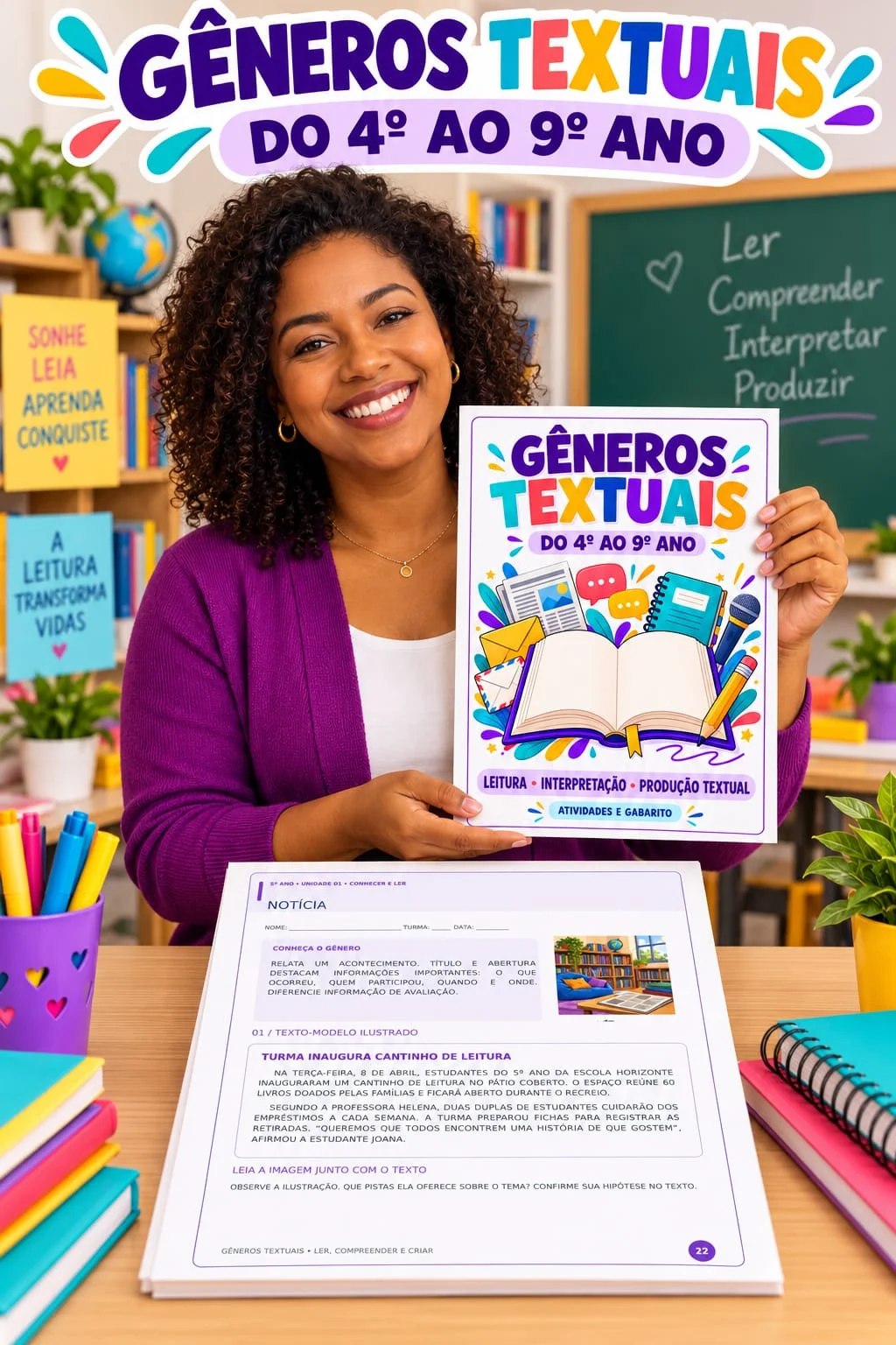 Gêneros Textuais – 4º ao 9º Ano | 121 Páginas PDF — Português para Fundamental II (6º–9º): Apostila de Gêneros Textuais do…