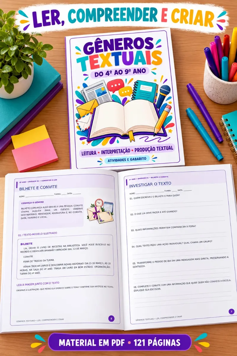 Gêneros Textuais – 4º ao 9º Ano | 121 Páginas PDF — amostra 7: Apostila de Gêneros Textuais do 4º ao 9º ano com 121…