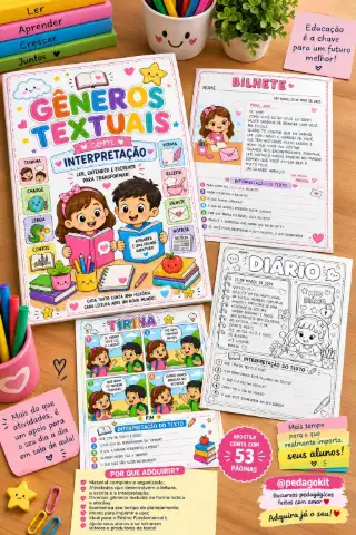 Gêneros textuais com interpretação: atividades para imprimir — capa do material