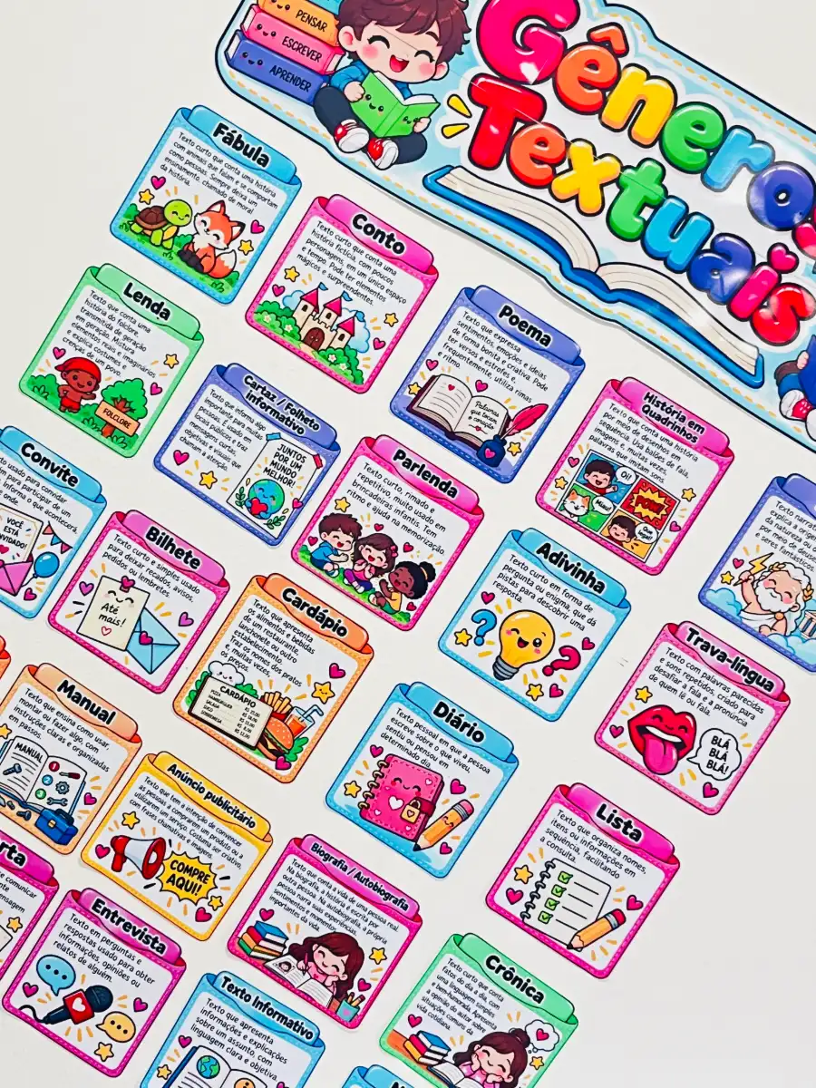 Gêneros Textuais - Recurso Pedagógico: Painel + Cards — amostra 4: Deixe suas aulas de Língua Portuguesa muito mais…