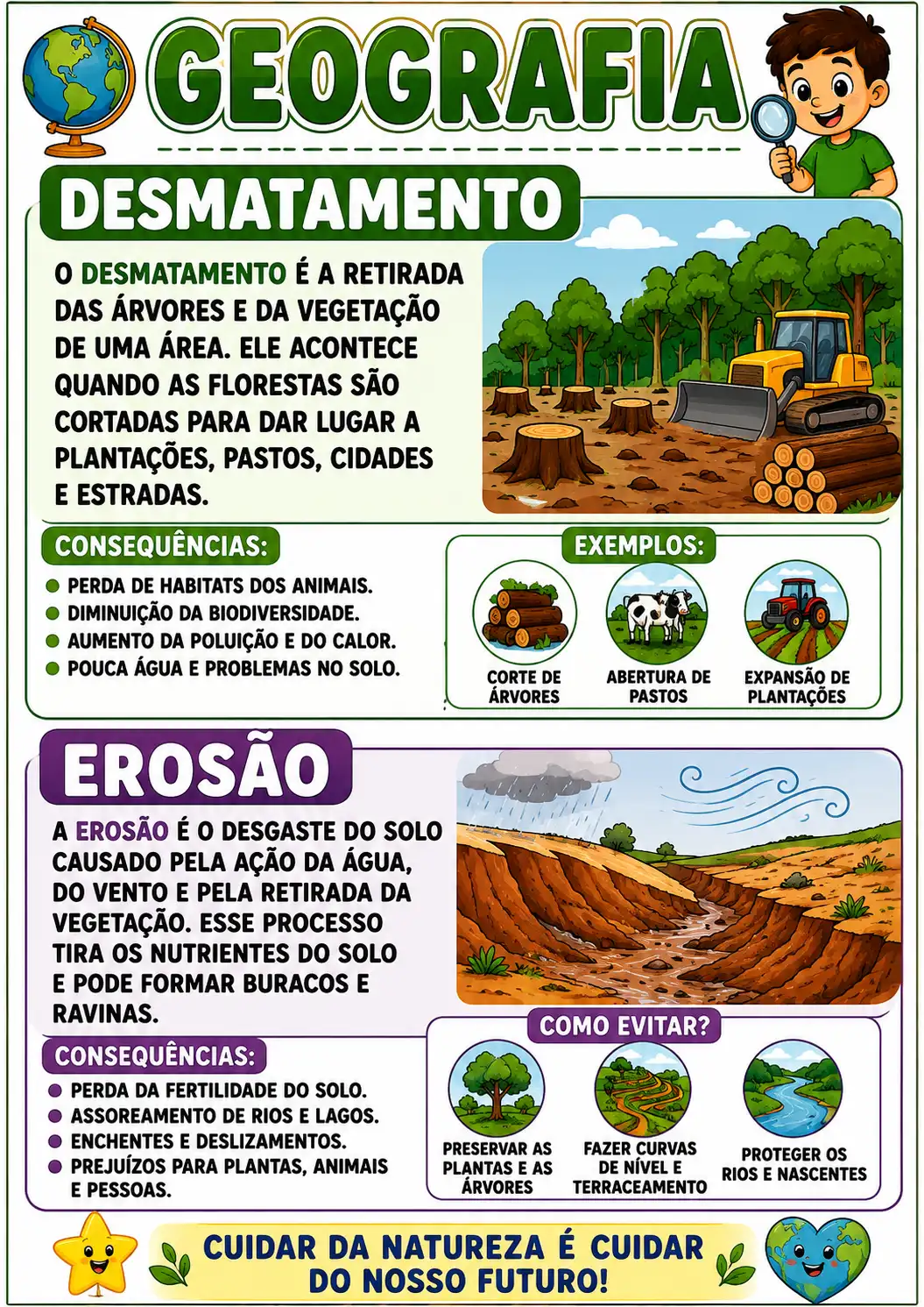 🌳🌎 GEOGRAFIA – DESMATAMENTO E EROSÃO 📚 — amostra 4: 🌳🌎 DESMATAMENTO E EROSÃO MATERIAL COM 1 FOLHA A4 Um recurso…