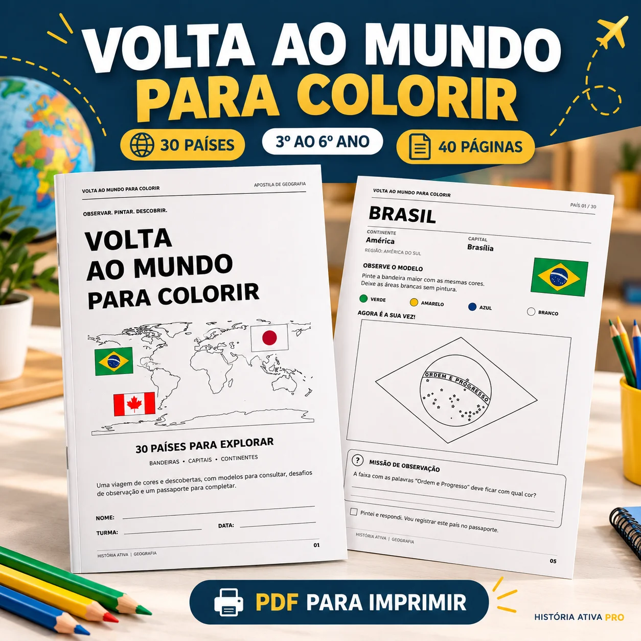 Geografia para Colorir: 30 Países do 3º ao 6º Ano — amostra 1: Explore 30 países com bandeiras para colorir, capitais e…
