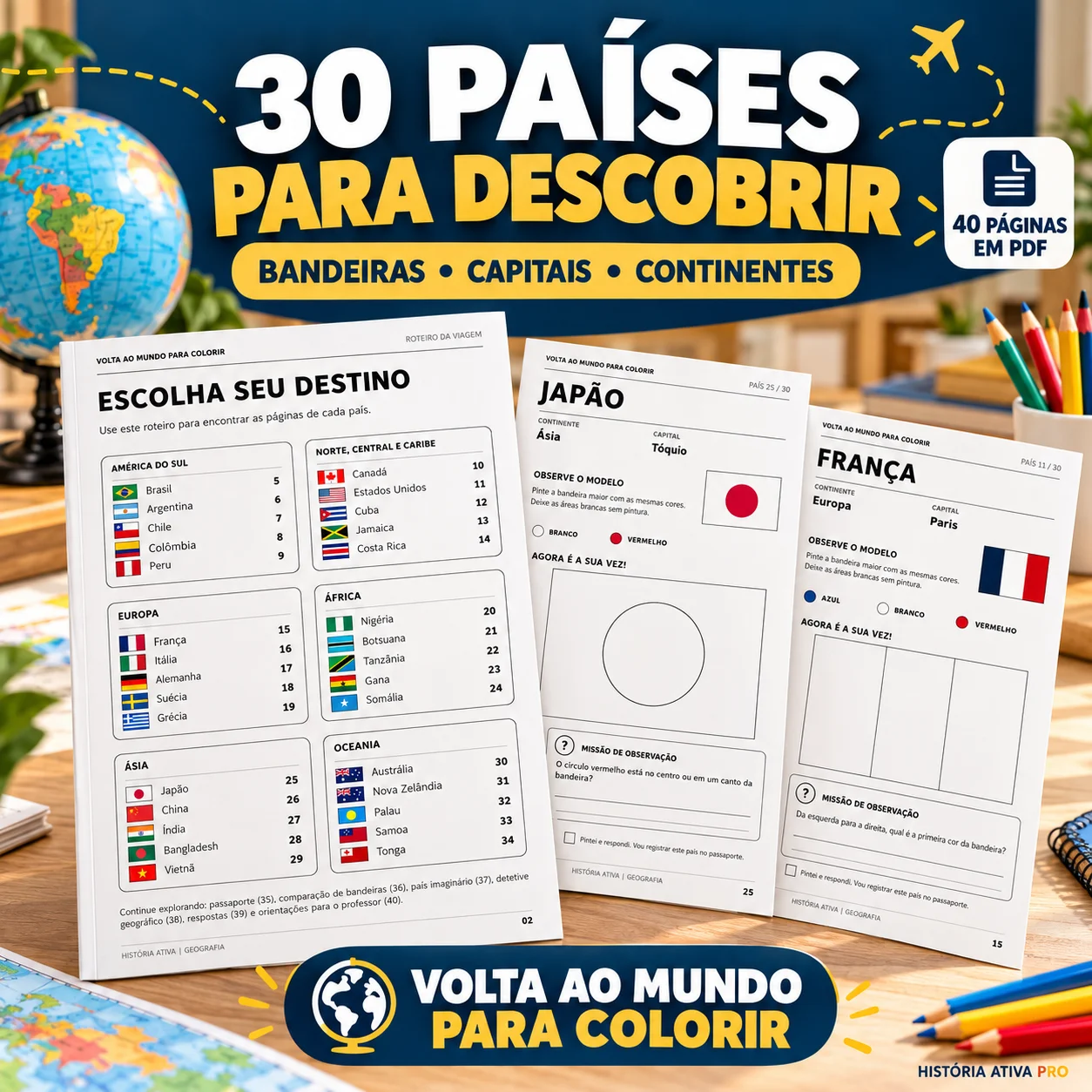 Geografia para Colorir: 30 Países do 3º ao 6º Ano — amostra 2: Explore 30 países com bandeiras para colorir, capitais e…