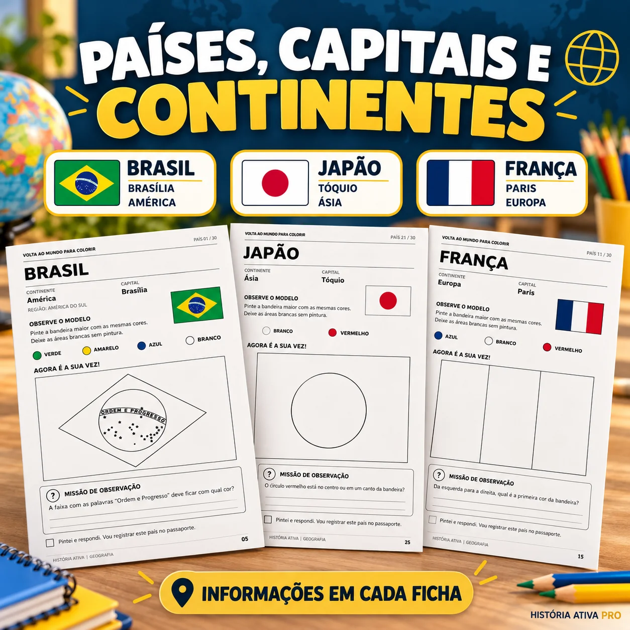 Geografia para Colorir: 30 Países do 3º ao 6º Ano — amostra 4: Explore 30 países com bandeiras para colorir, capitais e…