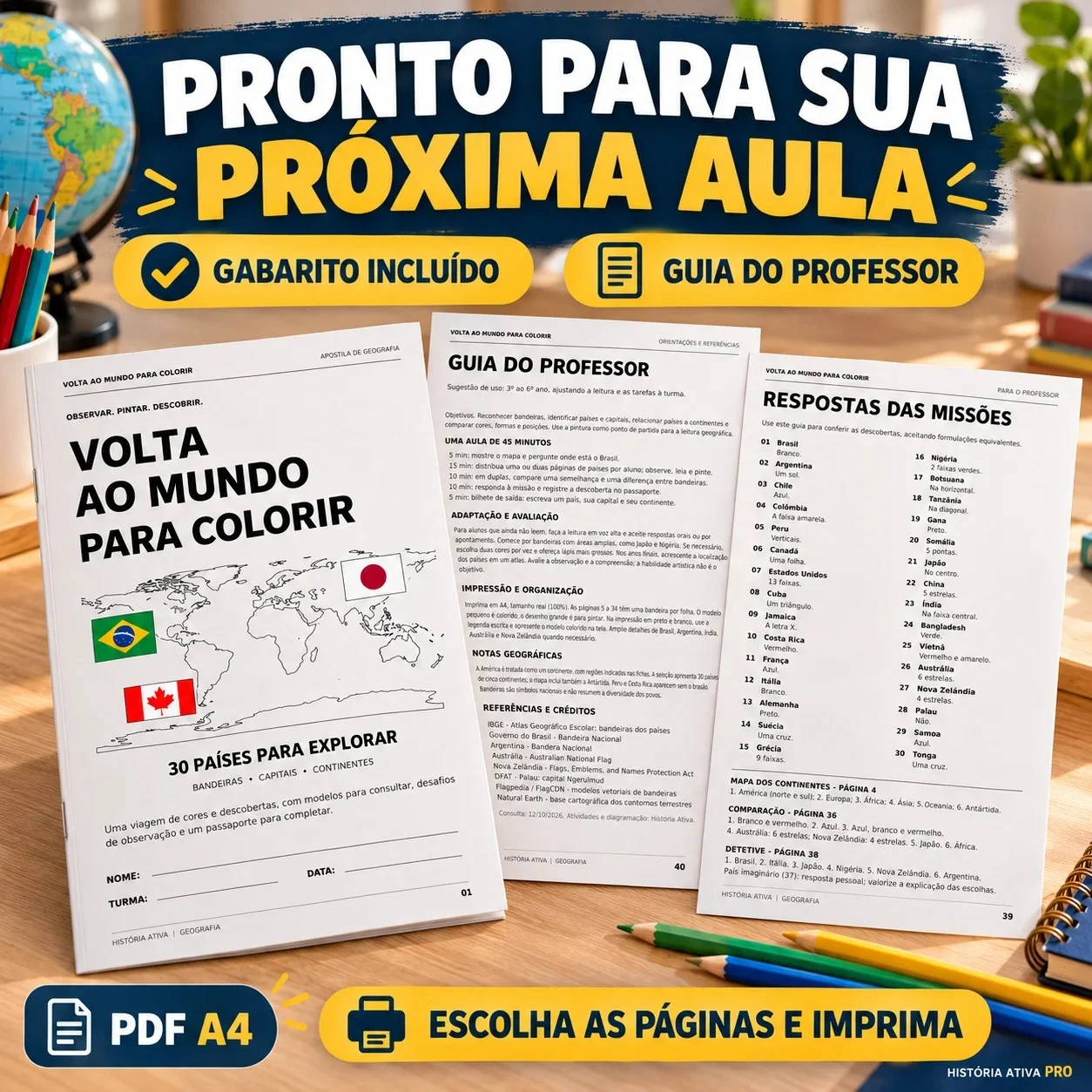 Geografia para Colorir: 30 Países do 3º ao 6º Ano — História para Fundamental II (6º–9º): Explore 30 países com bandeiras…