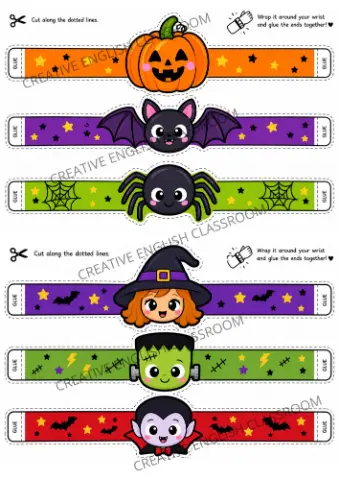Halloween Bracelets Pulseiras para Recortar e Montar em Pdf — amostra 2: 👻 Pulseiras de Halloween para imprimir e montar