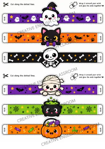 Halloween Bracelets Pulseiras para Recortar e Montar em Pdf — amostra 3: 👻 Pulseiras de Halloween para imprimir e montar