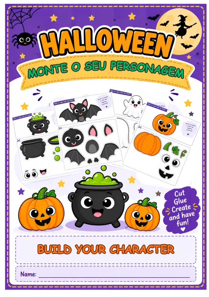 🎃 HALLOWEEN CRIATIVO – MONTE SEU PERSONAGEM! — Atividades para 1º ano: Com o kit Monte Seu Personagem, os pequenos poderão…