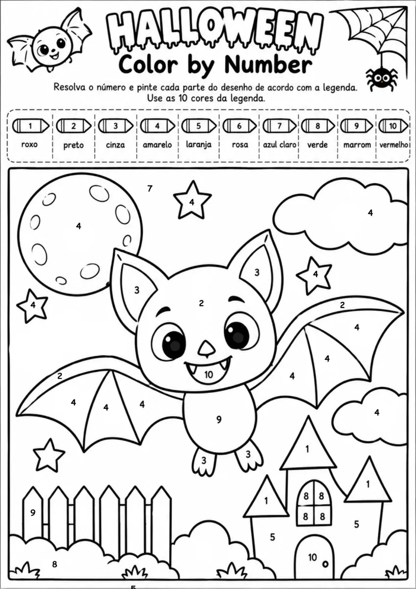 🎃Halloween Matemático – Colorir e Calcular em PDF — amostra 1: 🧙‍♀️ HALLOWEEN MATEMÁTICO – COLORIR E CALCULAR!