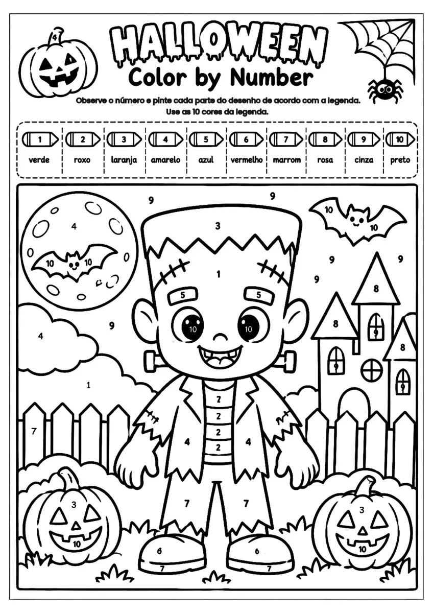 🎃Halloween Matemático – Colorir e Calcular em PDF — amostra 3: Atividades de Halloween prontas para imprimir