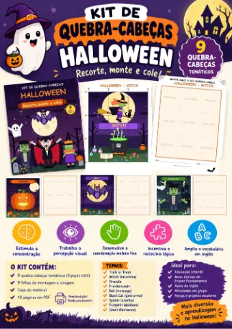 Halloween Quebra-cabeças de Recorte, Montagem e Colagem Pdf — capa do material