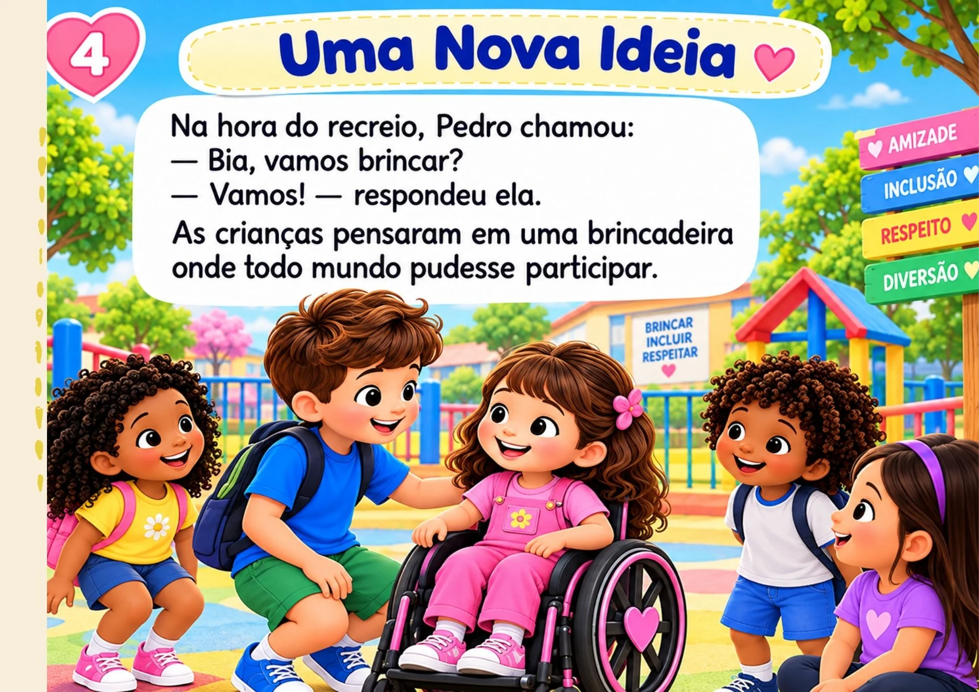 História de inclusão para imprimir — Educação Infantil — amostra 3: O que você recebe no PDF
