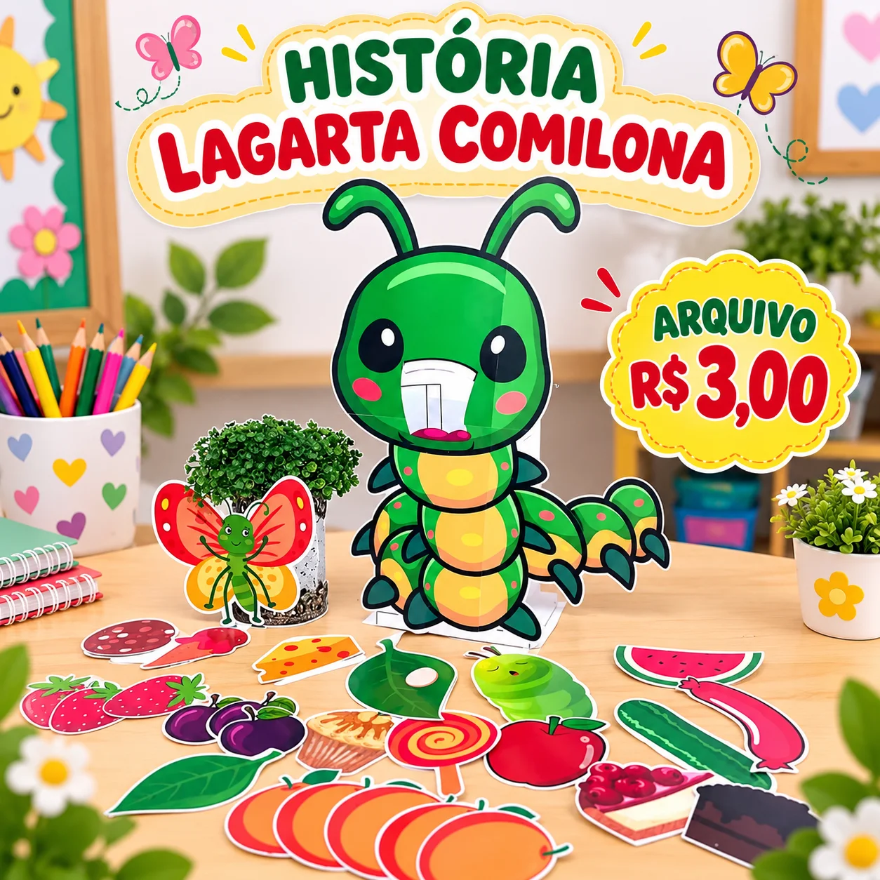 História Lagarta Comilona – Recurso para Educação Infantil — capa do material