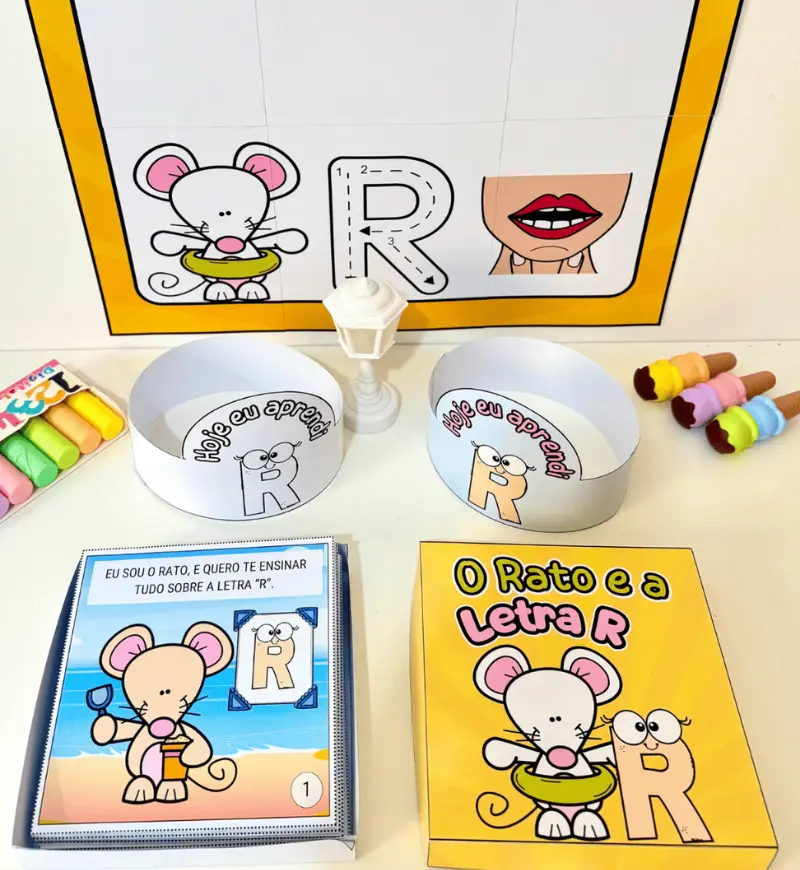 História na Caixa Letra R: kit com cartaz e coroas — amostra 1: História na Caixa Letra R para alfabetização
