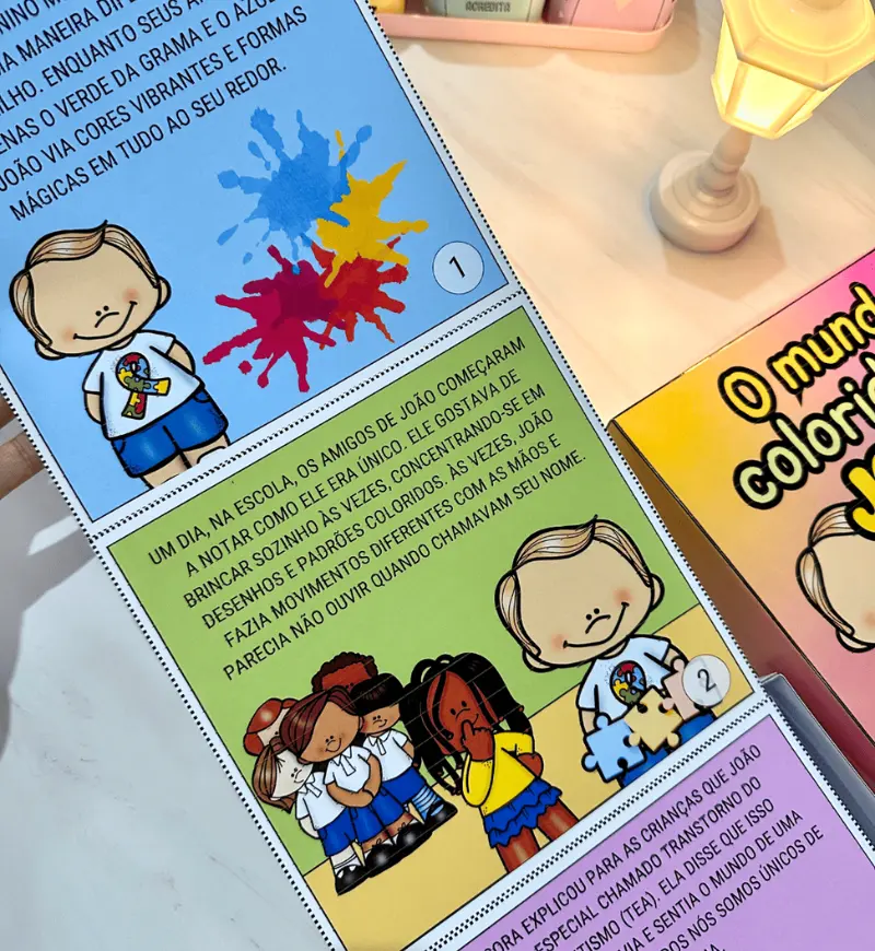 História na Caixa: O Mundo Colorido de João sobre Autismo — amostra 3: Como usar em sala de aula