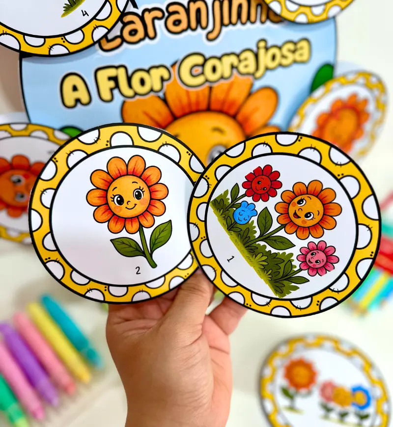 História na Luva: Laranjinha, a Florzinha Corajosa — Maio Laranja — amostra 2: O que vem no material