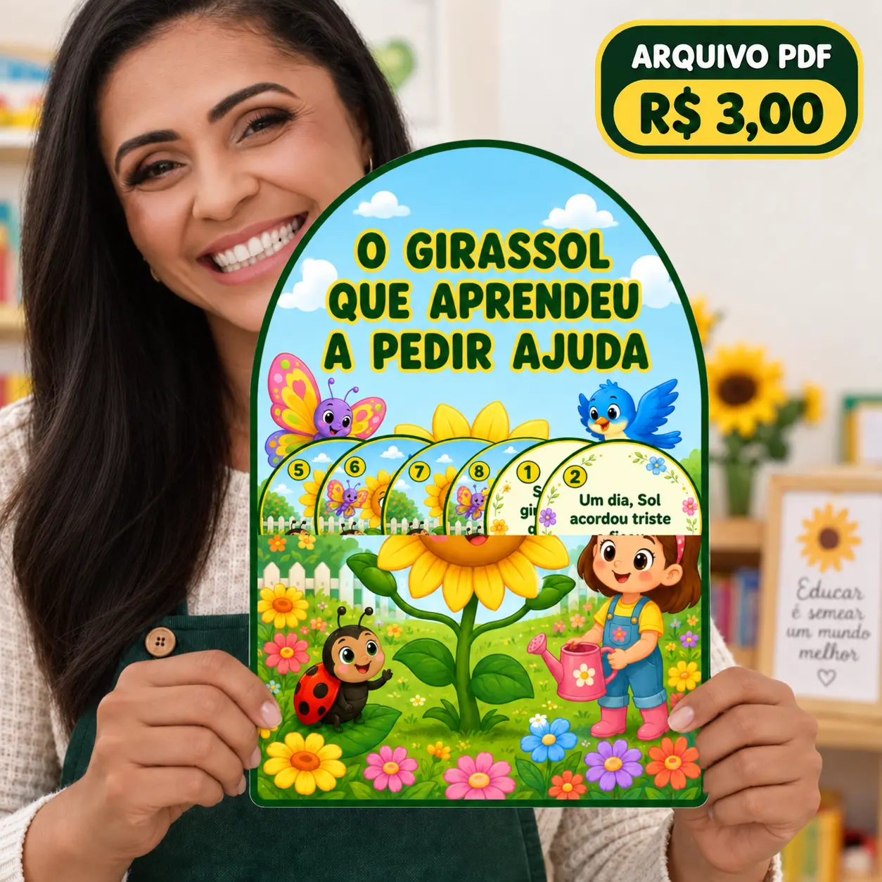 História na Luva: O Girassol que Aprendeu a Pedir Ajuda – PDF — capa do material