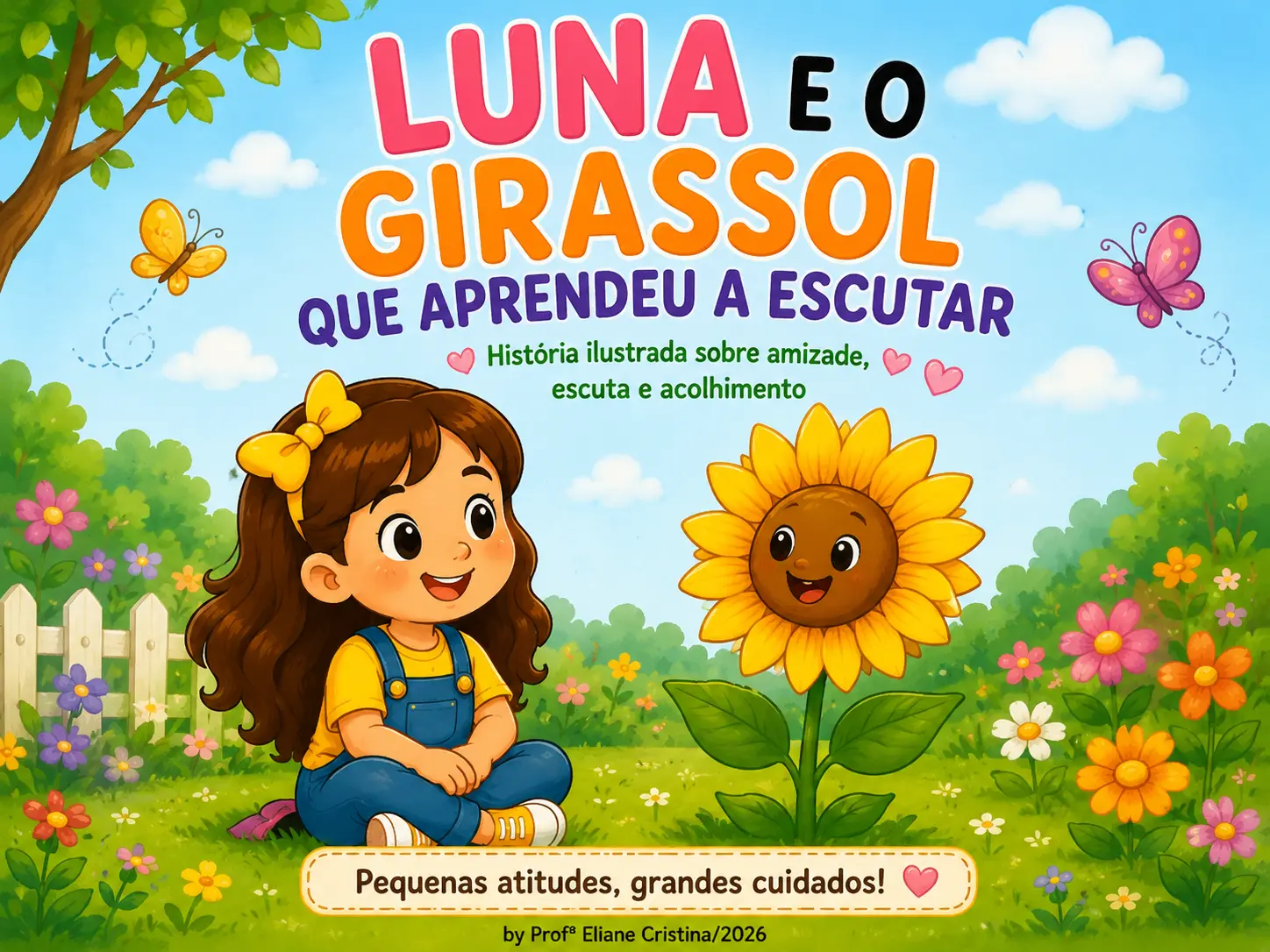Historinha Luna e o Girassol que aprendeu a escutar — Alfabetização para Educação Infantil: Neste livro, Luna encontra um…