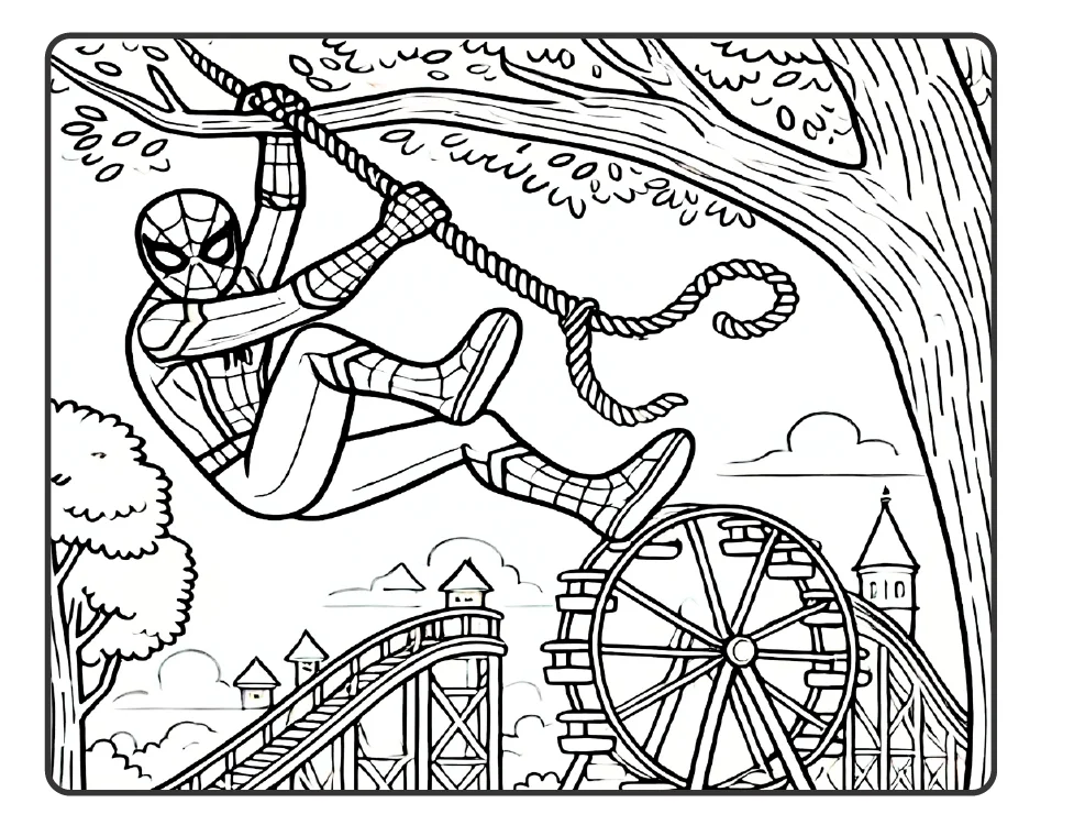 🕷️🕸️ HOMEM-ARANHA PARA COLORIR — UMA AVENTURA CHEIA DE AÇÃO! — amostra 2: O material traz ilustrações do Homem-Aranha em…