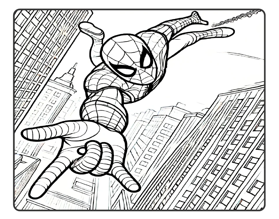 🕷️🕸️ HOMEM-ARANHA PARA COLORIR — UMA AVENTURA CHEIA DE AÇÃO! — amostra 4: O material traz ilustrações do Homem-Aranha em…