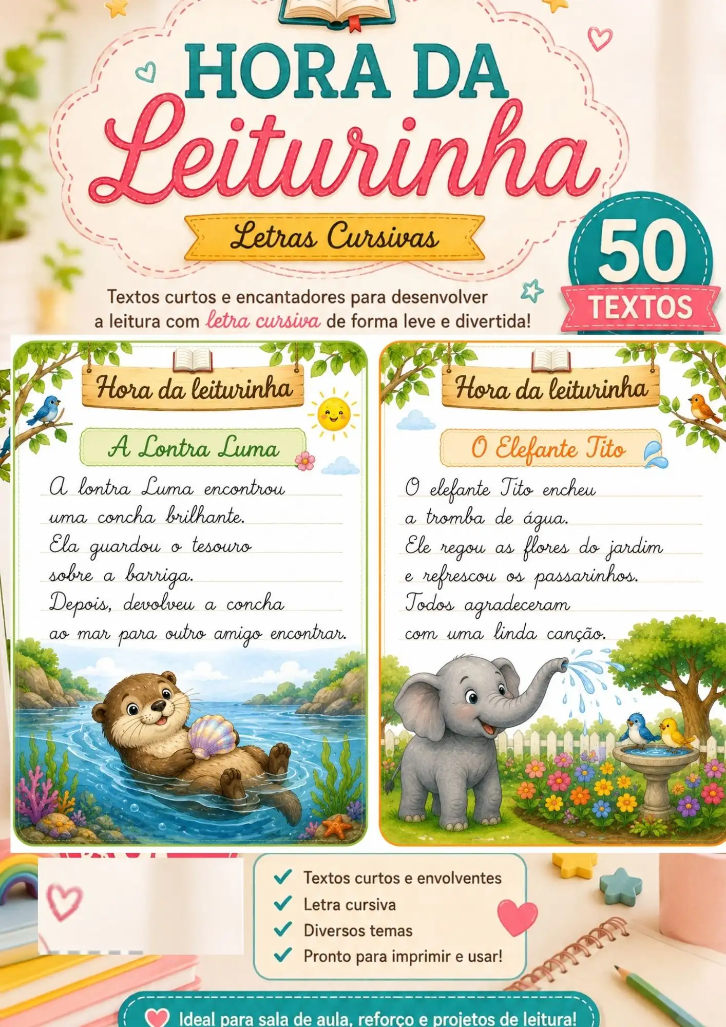 Hora da Leiturinha – 50 Textos em Letra Bastão para Imprimir — amostra 1: Propostas para uso em sala de aula