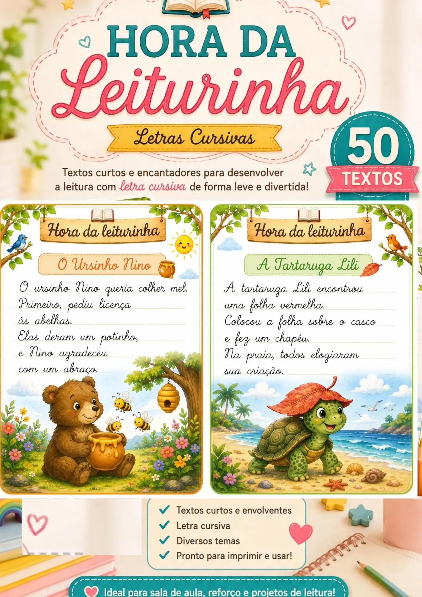 Hora da Leiturinha – 50 Textos em Letra Bastão para Imprimir — amostra 2: 50 pequenos textos em letra bastão para…