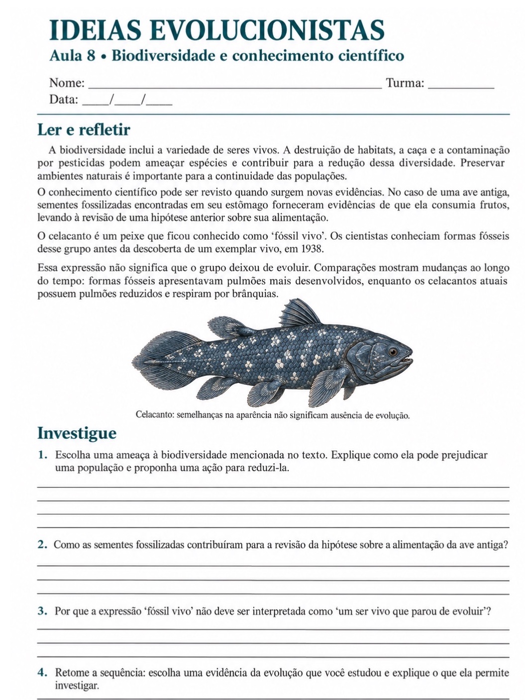 Ideias Evolucionistas: Sequência Didática de Ciências — amostra 1: 8 aulas de Ciências para o 9º ano sobre evolução,…