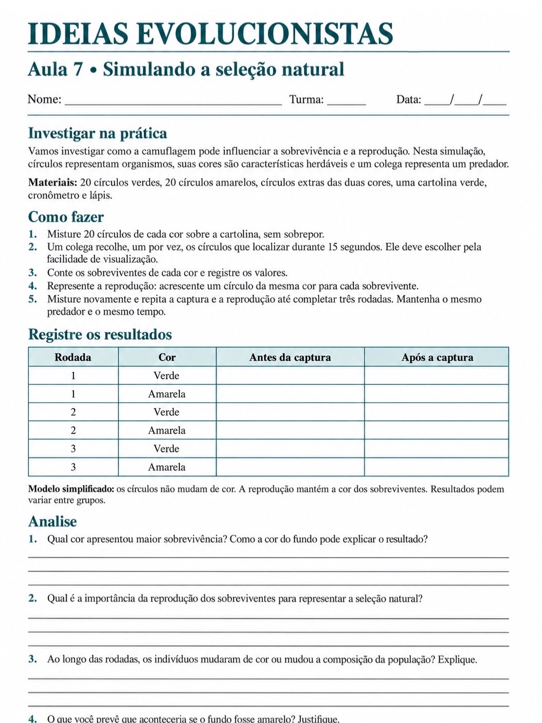 Ideias Evolucionistas: Sequência Didática de Ciências — amostra 2: 8 aulas de Ciências para o 9º ano sobre evolução,…