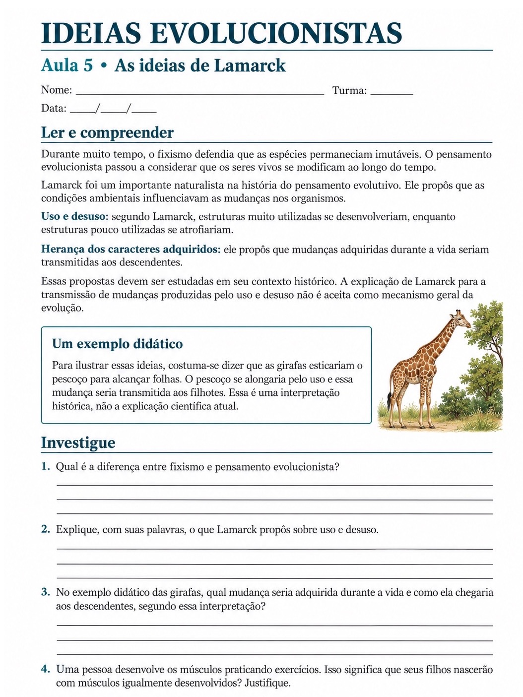 Ideias Evolucionistas: Sequência Didática de Ciências — amostra 4: 8 aulas de Ciências para o 9º ano sobre evolução,…