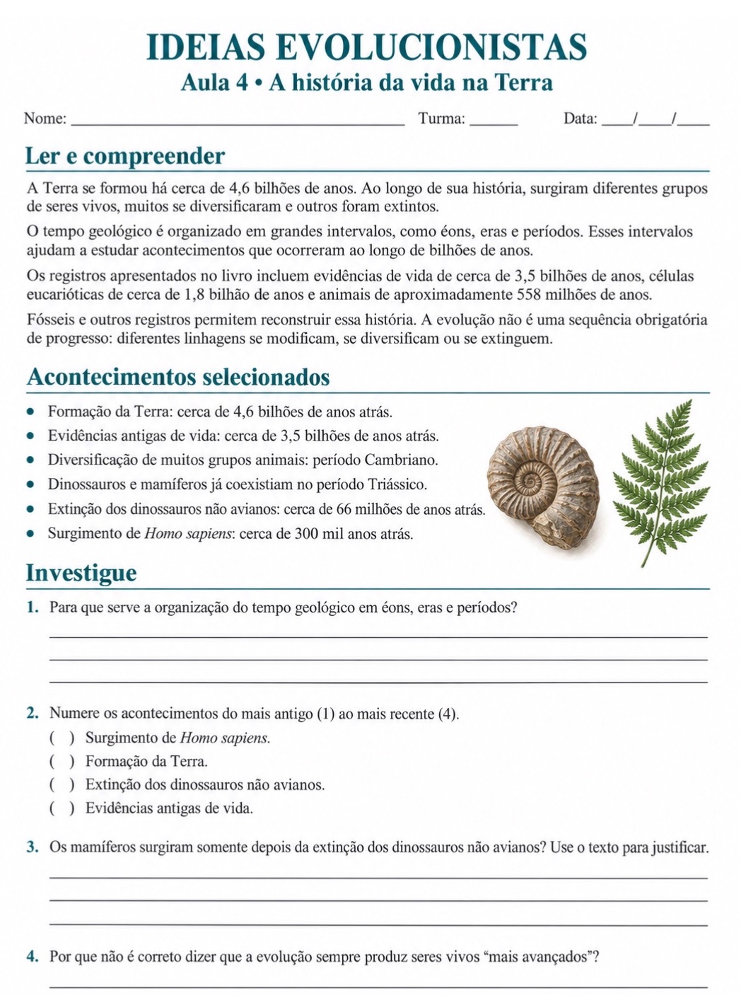 Ideias Evolucionistas: Sequência Didática de Ciências — amostra 5: 8 aulas de Ciências para o 9º ano sobre evolução,…