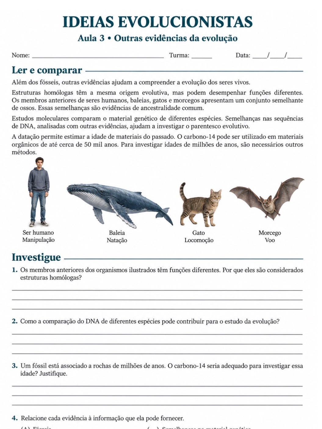 Ideias Evolucionistas: Sequência Didática de Ciências — amostra 6: 8 aulas de Ciências para o 9º ano sobre evolução,…