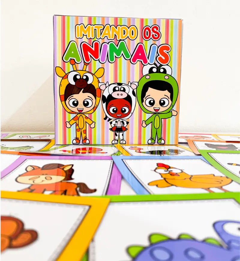 Imitando os animais: caixinha com fichas para Educação Infantil — amostra 2: O que vem no material