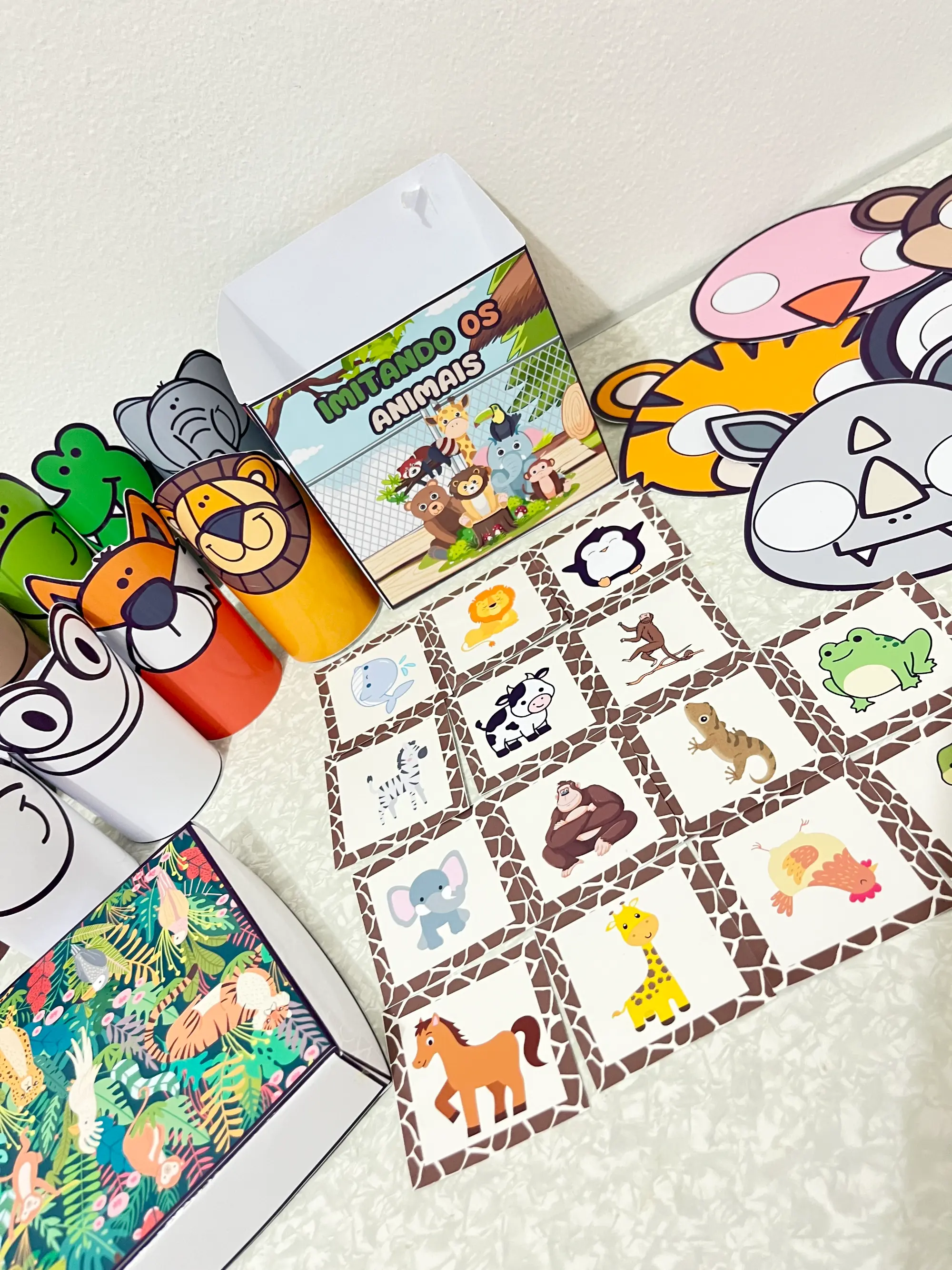 Imitando os Animais: Cards Ilustrados, Máscaras e Atividades Criativas — amostra 1: 🦁 Caixa Imitando os Animais – Recurso…