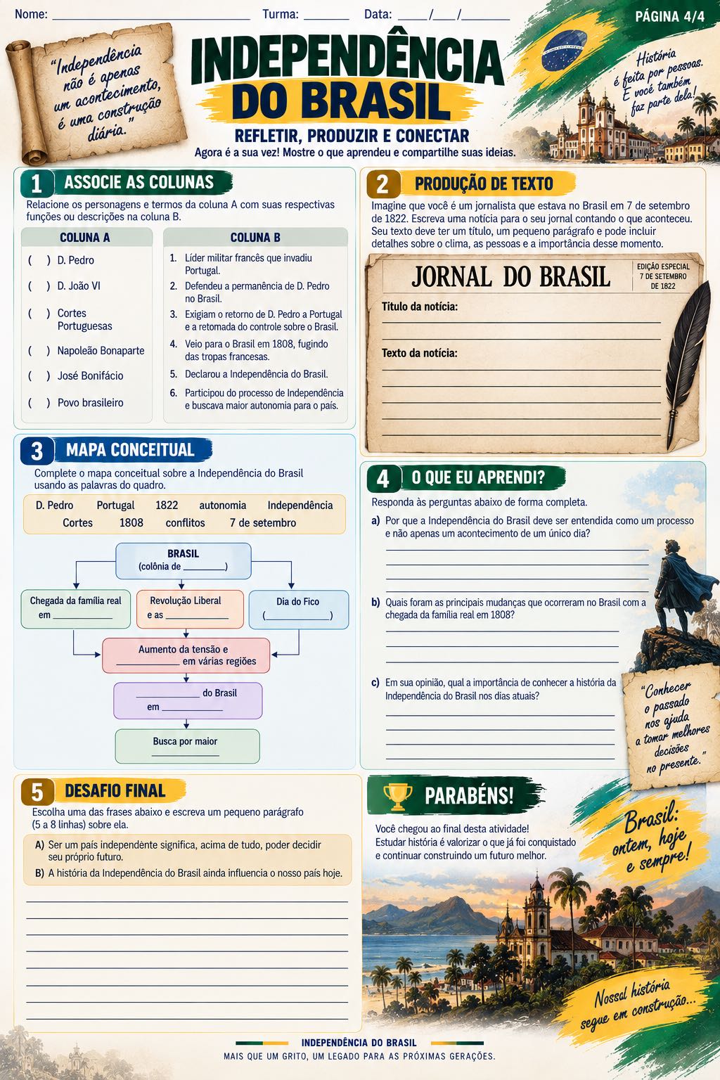 Independência do Brasil — Atividade Completa para Ensino Fundamental — amostra 2: Atividade completa sobre a Independência…