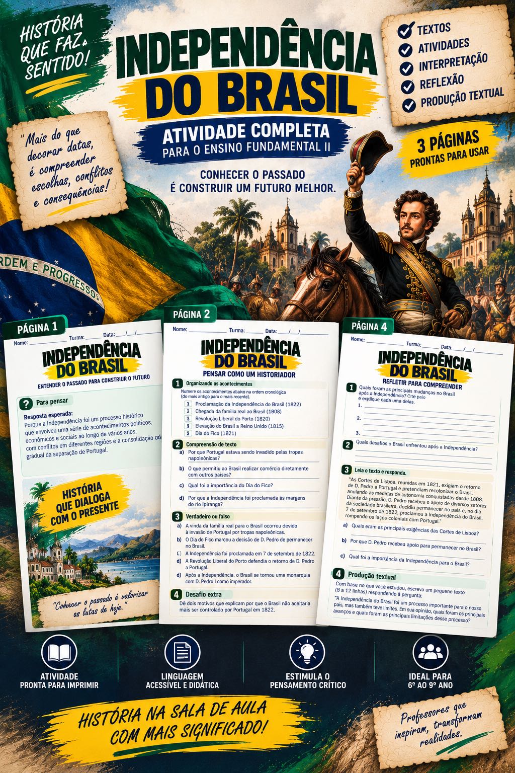 Independência do Brasil — Atividade Completa para Ensino Fundamental — capa do material